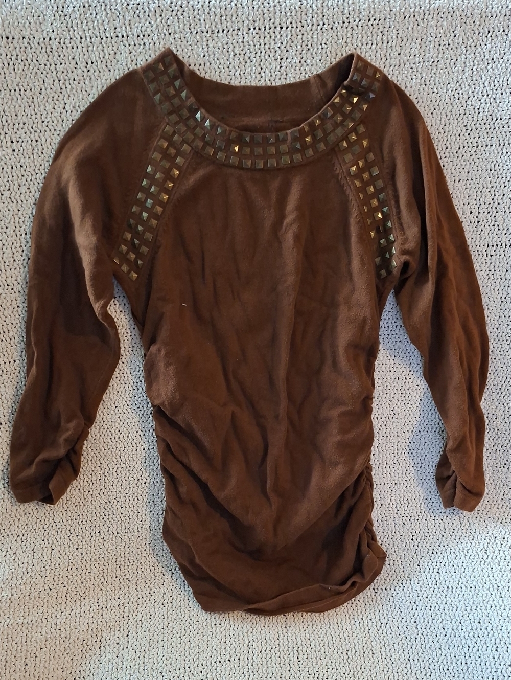 Stud-Trim Brown Women's Top